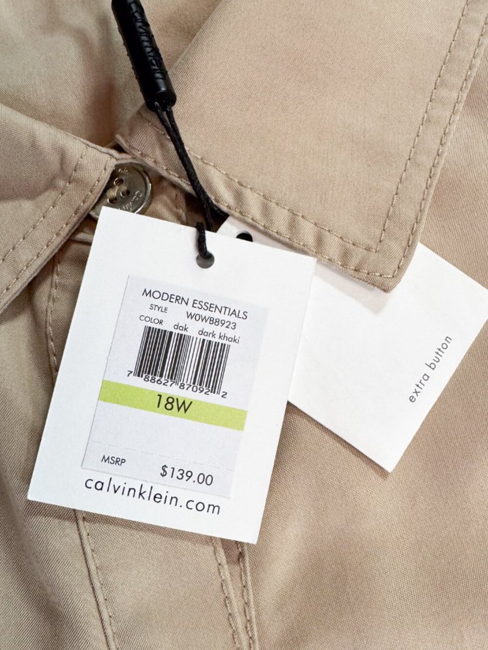 Calvin Klein Plus Size 18W Utility Shirt Dress Khaki NWT Workwear Minimalist - Picture 14 of 15